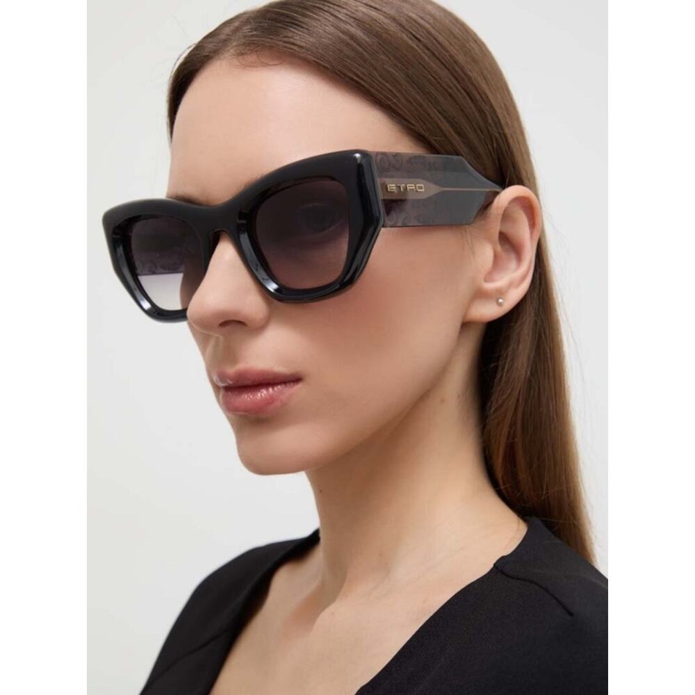 New! ETRO ETRO0017/S KB79O Black Cat-Eye Sunglasses, Authentic